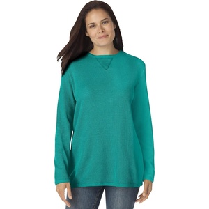 Woman Within Long-Sleeve Crewneck Soft Waffle Knit Thermal Shirt(Waterfall)