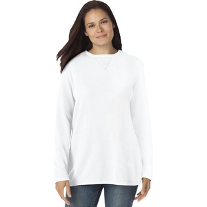 Woman Within Long-Sleeve Crewneck Soft Waffle Knit Thermal Shirt(White)