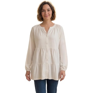 Woman Within Plus Size Tiered A-Line Button-Down Long-Sleeve Knit Tunic(White)