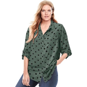 Woman Within Plus Size Utility Button Down Shirt(Pine Dot)