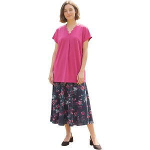 Woman Within Plus Size V-Neck Scallop Trim Longline Knit Tunic Top(Raspberry)