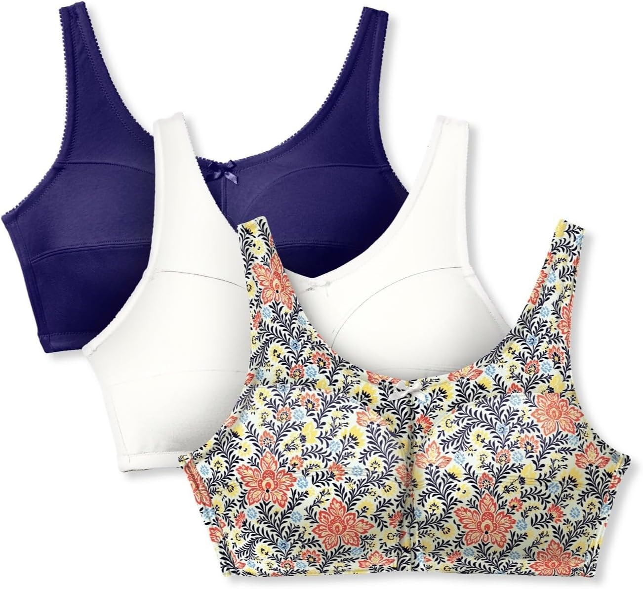 image:imageComfort Choice Womens Plus Size 3Pack Cotton Wireless BraIvory Assorted