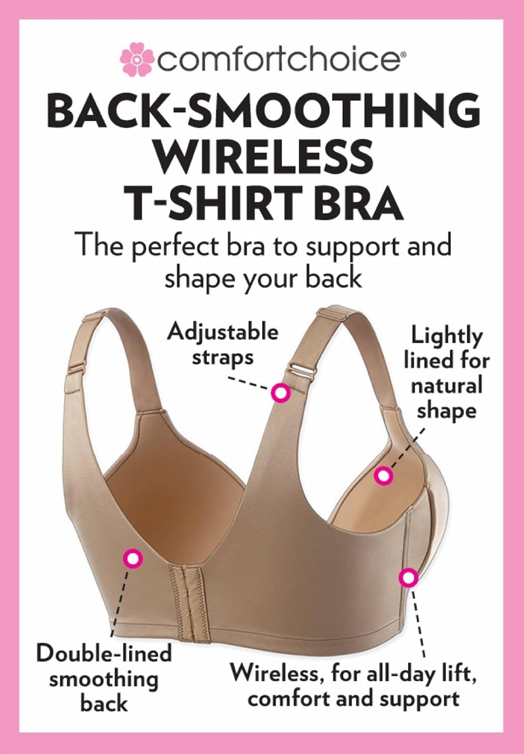 image:imageComfort Choice Womens Plus Size BackSmoothing Wireless TShirt BraIvory Mosaic