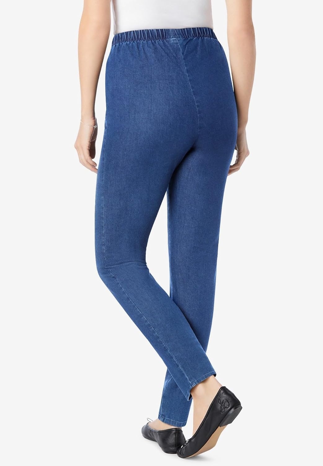 image:imageWoman Within Plus Size Fineline Stretch Denim Skinny PullOn Jeans 14 W Stonewash Sanded