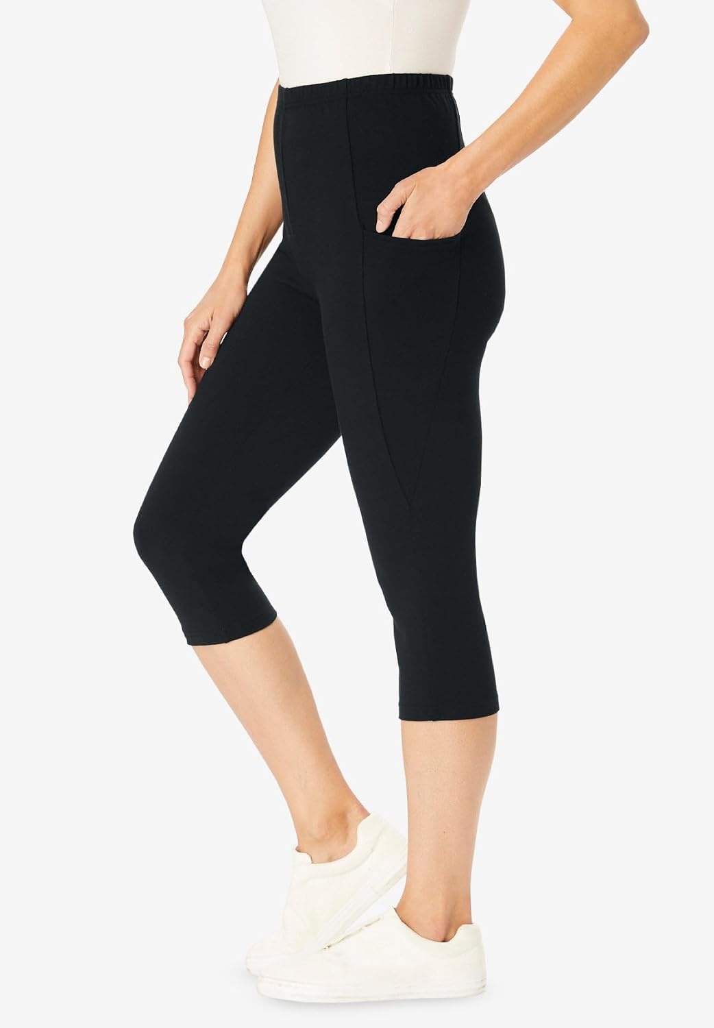 image:imageWoman Within Plus Size StretchCotton Knit PullOn Pocket Capri LeggingsPine Tie Dye