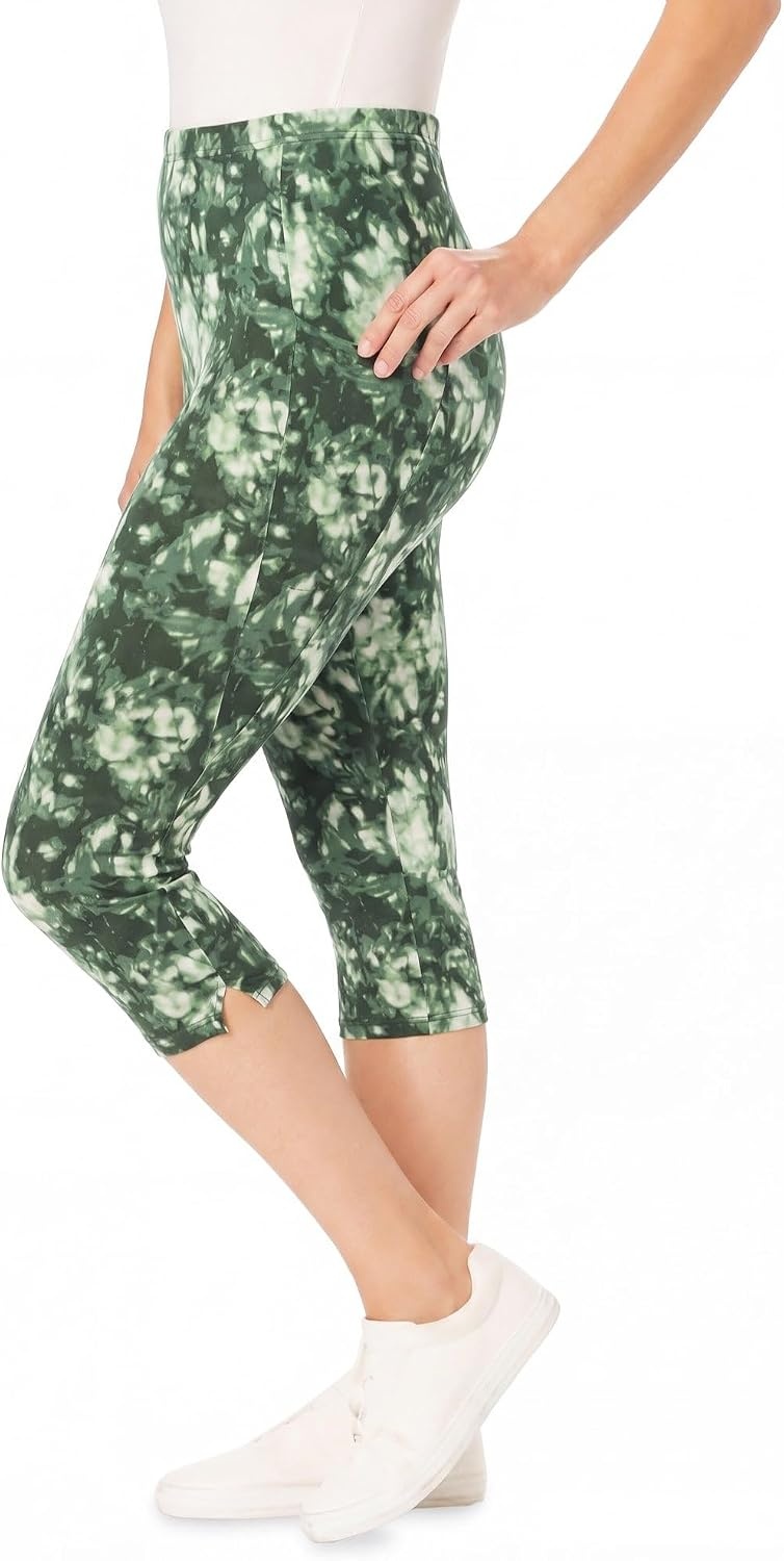 image:imageWoman Within Plus Size StretchCotton Knit PullOn Pocket Capri LeggingsPine Tie Dye