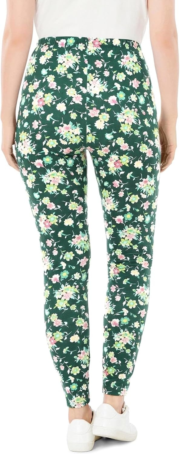image:imageWoman Within Plus Size StretchCotton Knit PullOn Printed LeggingsEmerald Green Bouquet