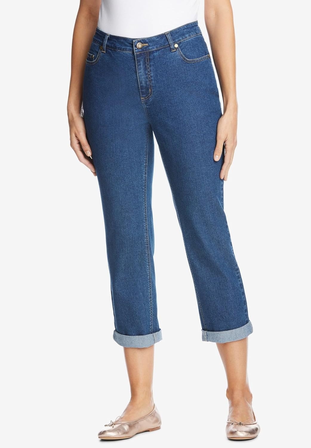 image:imageWoman Within Stretch Denim FivePocket Girlfriend JeansIndigo