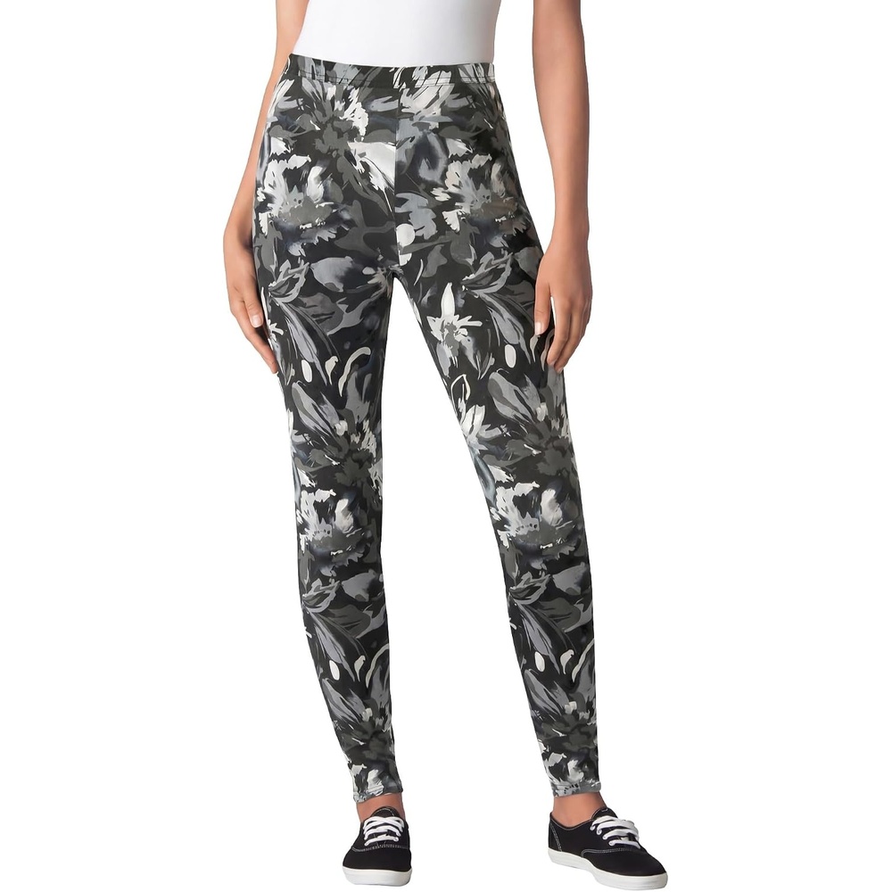image:imageWoman Within Plus Size StretchCotton Knit PullOn Printed LeggingsBlack Splash Floral