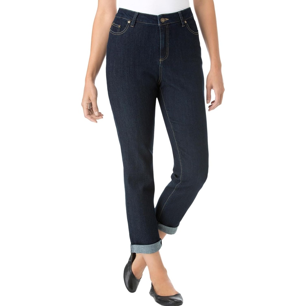 image:imageWoman Within Stretch Denim FivePocket Girlfriend JeansIndigo