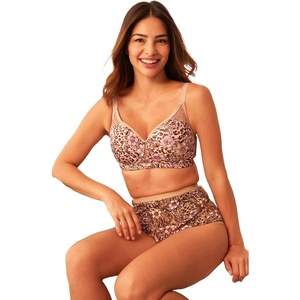 Comfort Choice Women’s Plus Size Stay-Cool Wireless T-Shirt Bra(Pretty Taupe Animal Floral)