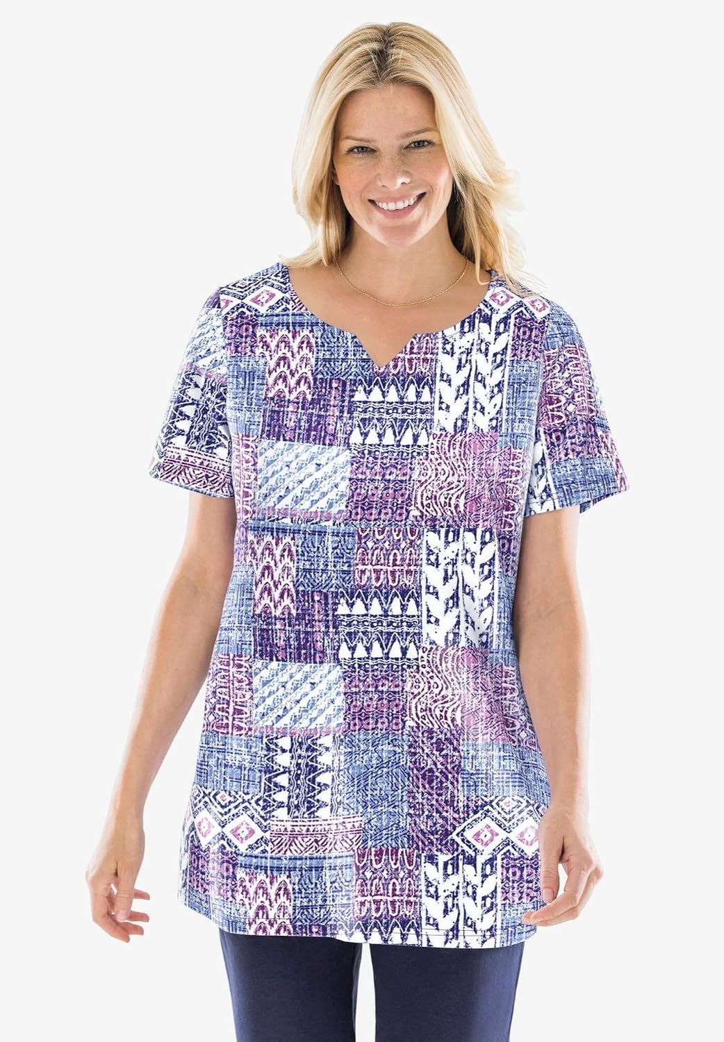 image:imageWoman Within Plus Size 7Day NotchNeck TunicBlack Abstract
