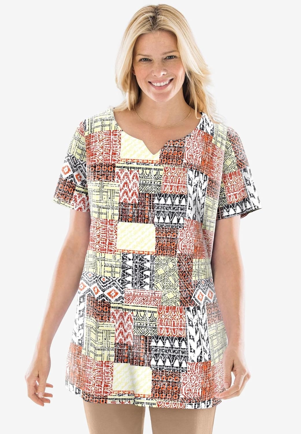 image:imageWoman Within Plus Size 7Day NotchNeck TunicNavy Abstract