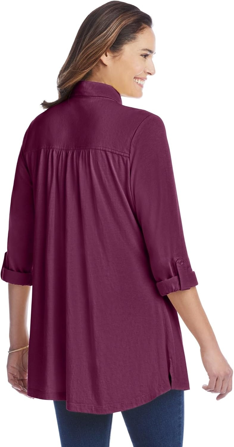 image:imageWoman Within Plus Size ButtonFront Embroidered TunicDeep Claret Embroidery