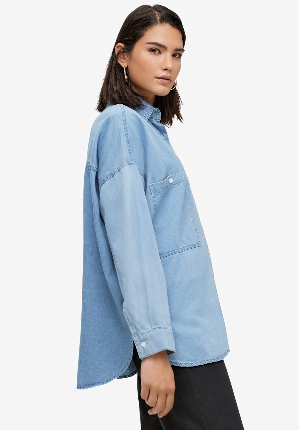 image:imageellos Plus Size 100 Cotton Denim Oversized ButtonFront Collared ShirtLight Stonewash