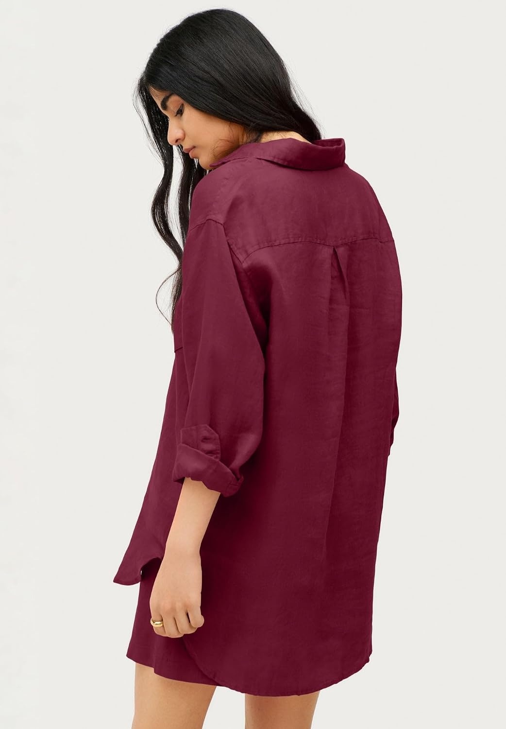 image:imageellos Plus Size Oversized LinenBlend Boyfriend ShirtMerlot