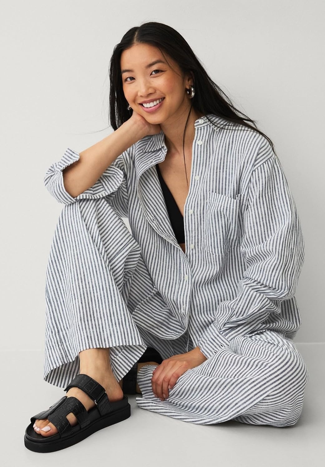 image:imageellos Plus Size Oversized LinenBlend Boyfriend ShirtMerlot