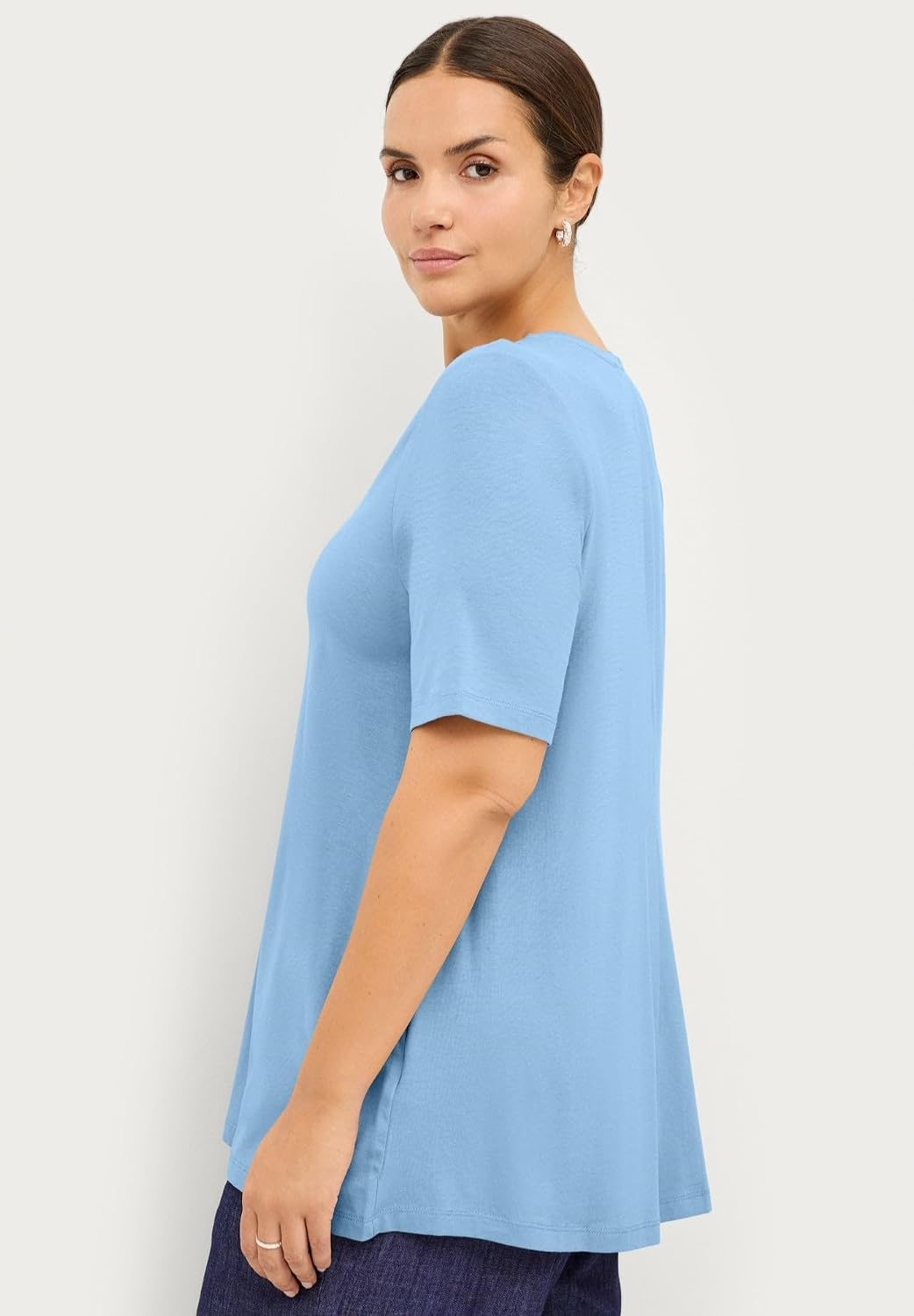 image:imageellos Plus Size Stretch Jersey Knit ALine Relaxed VNeck Short Sleeve TunicBlue Sky