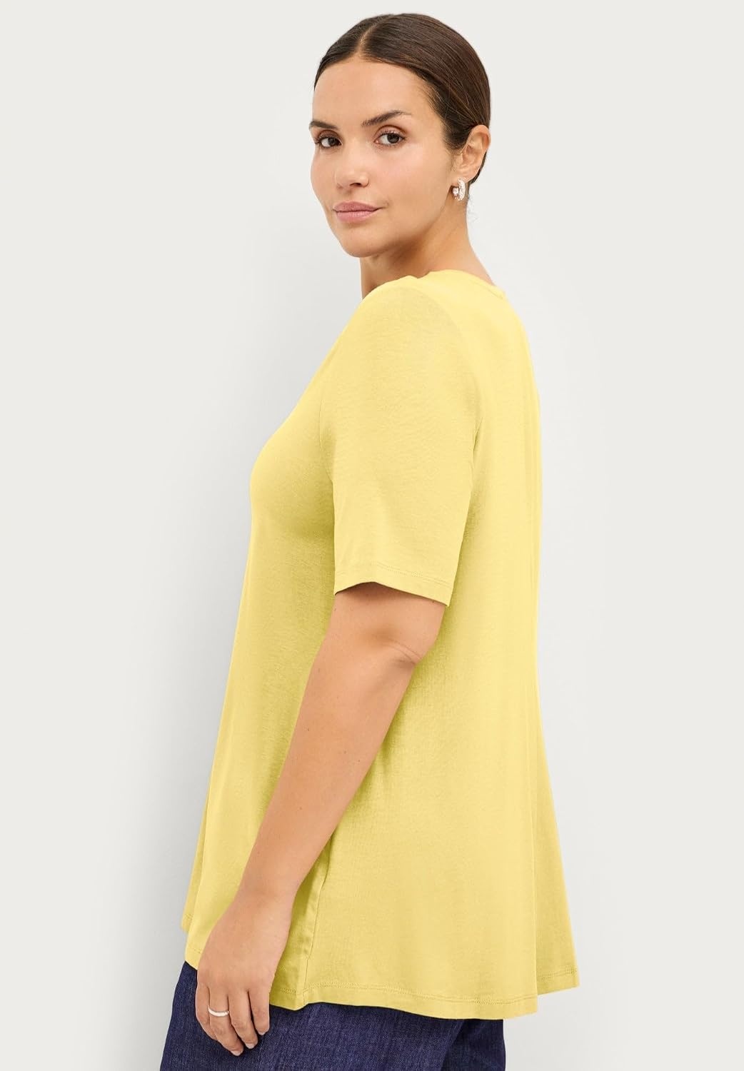image:imageellos Plus Size Stretch Jersey Knit ALine Relaxed VNeck Short Sleeve TunicButter