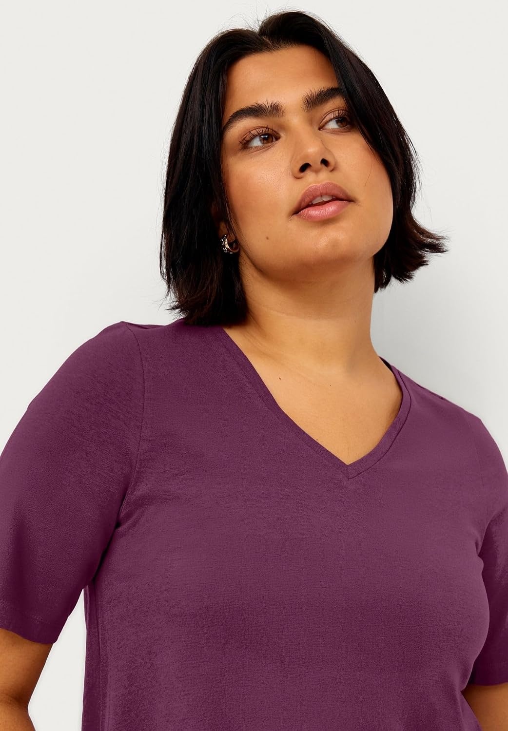 image:imageellos Plus Size Stretch Jersey Knit ALine Relaxed VNeck Short Sleeve TunicFig
