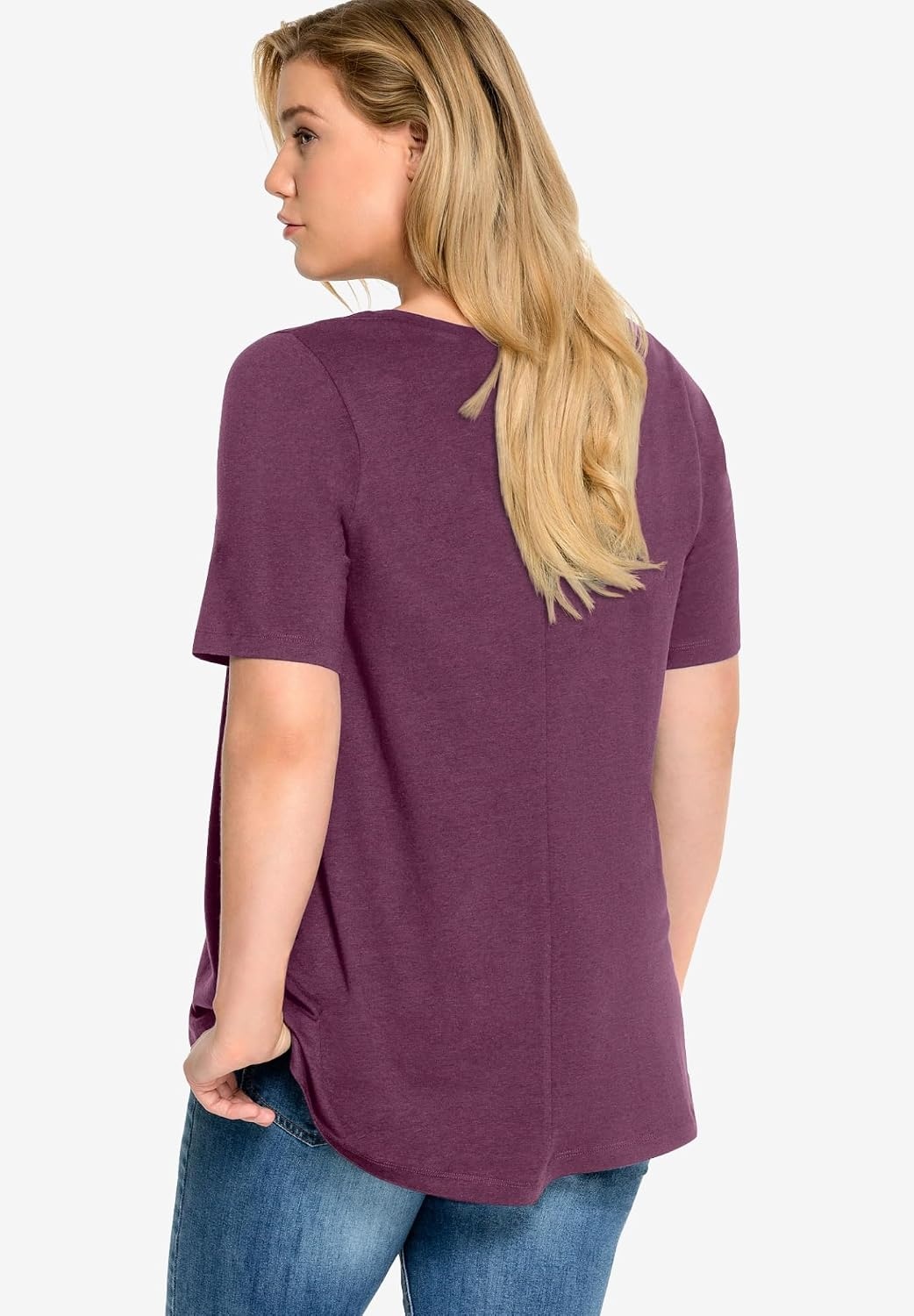 image:imageellos Plus Size Stretch Jersey Knit ALine Relaxed VNeck Short Sleeve TunicViolet Haze