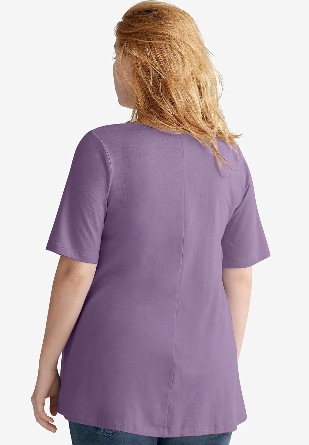 image:imageellos Plus Size Stretch Jersey Knit ALine Relaxed VNeck Short Sleeve TunicViolet Haze