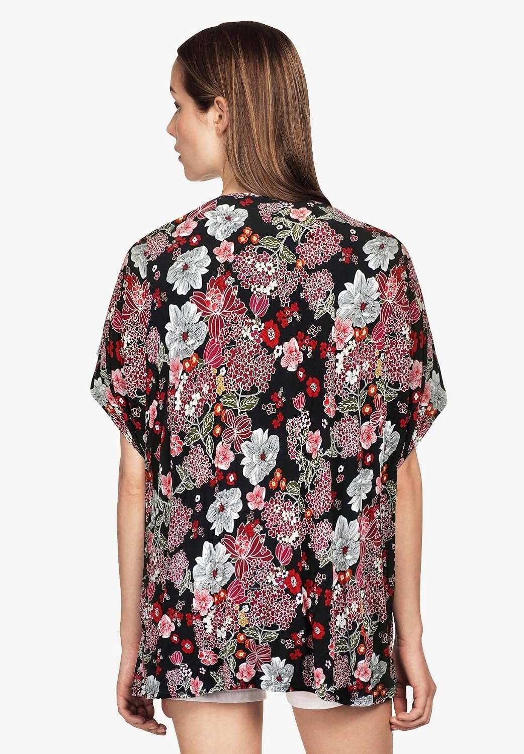 image:imageellos Plus Size Stretch Jersey Knit VNeck Oversized TunicBlack Floral Print