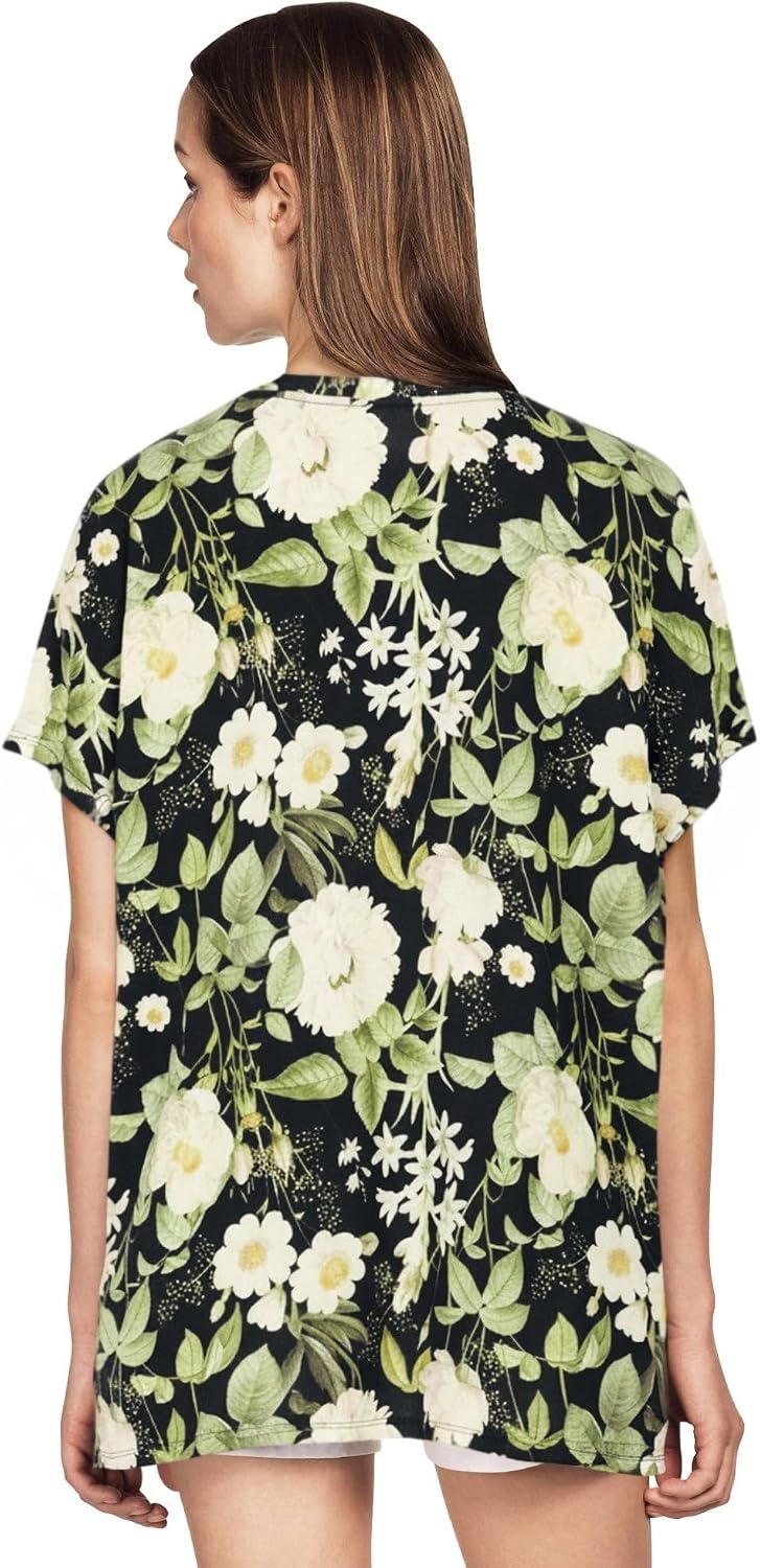 image:imageellos Plus Size Stretch Jersey Knit VNeck Oversized TunicBlack White Floral