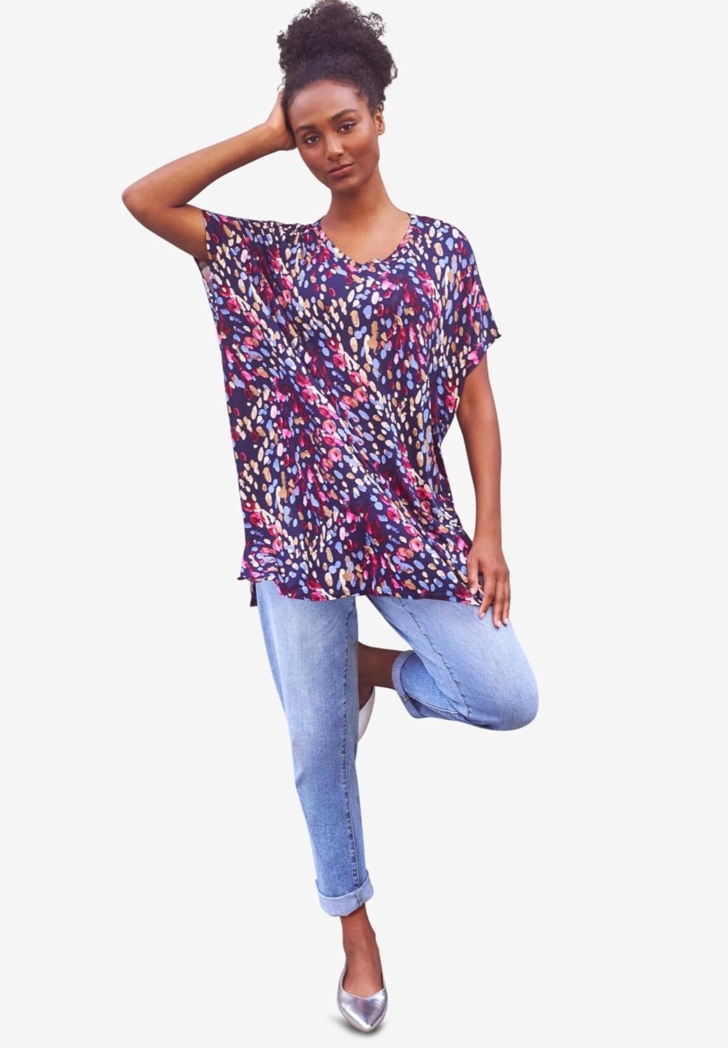 image:imageellos Plus Size Stretch Jersey Knit VNeck Oversized TunicRich Navy