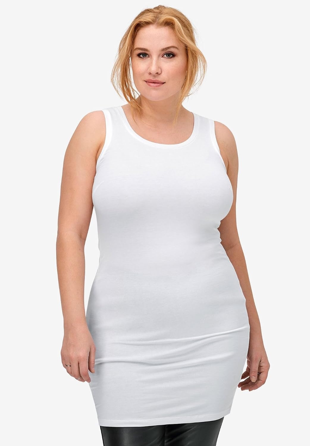 image:imageellos Plus Size Stretch Knit Scoop Neck Sleeveless Long TankChocolate