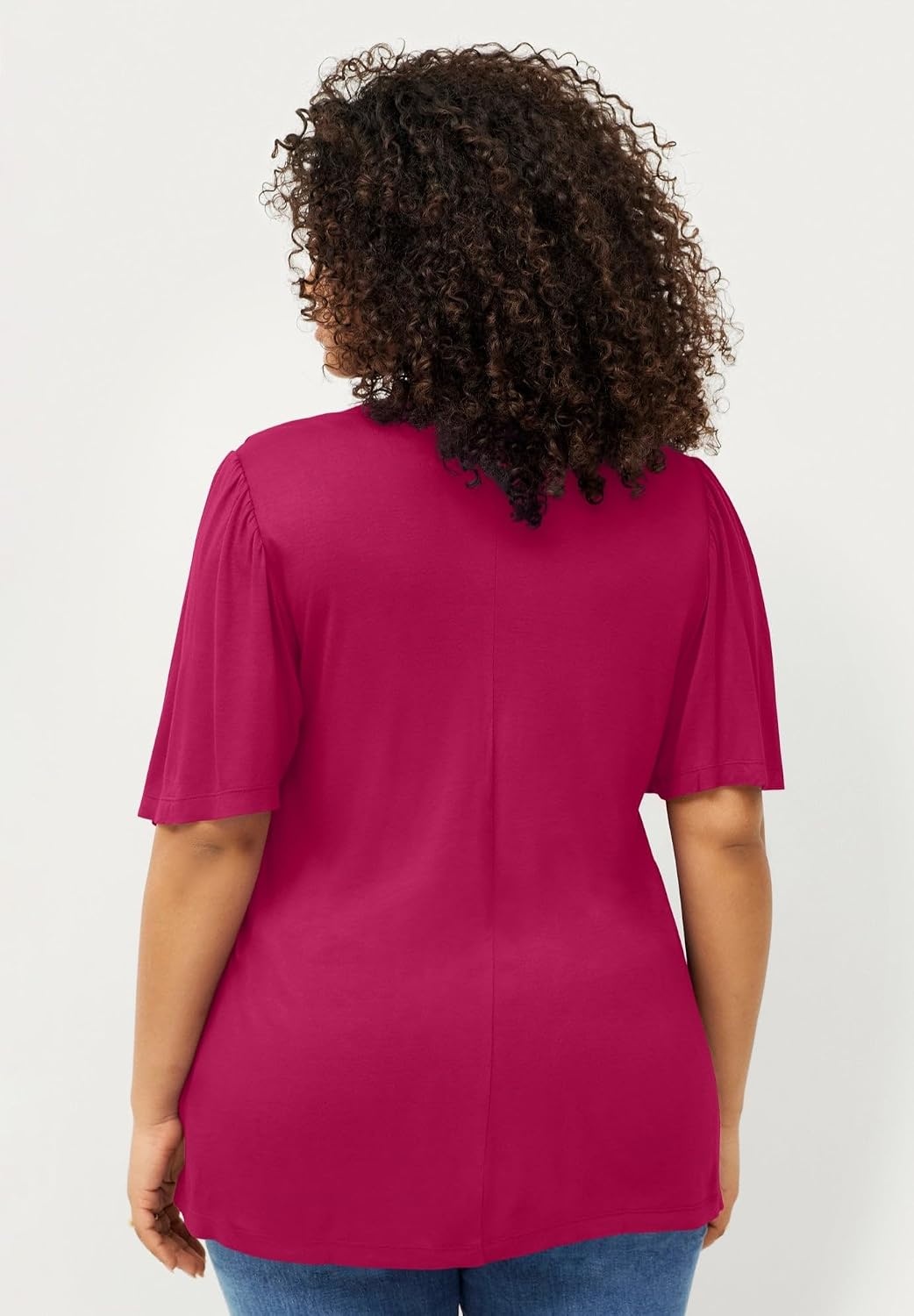 image:imageellos Plus Size Stretch Knit VNeck Ruffle Front TunicCherry Red