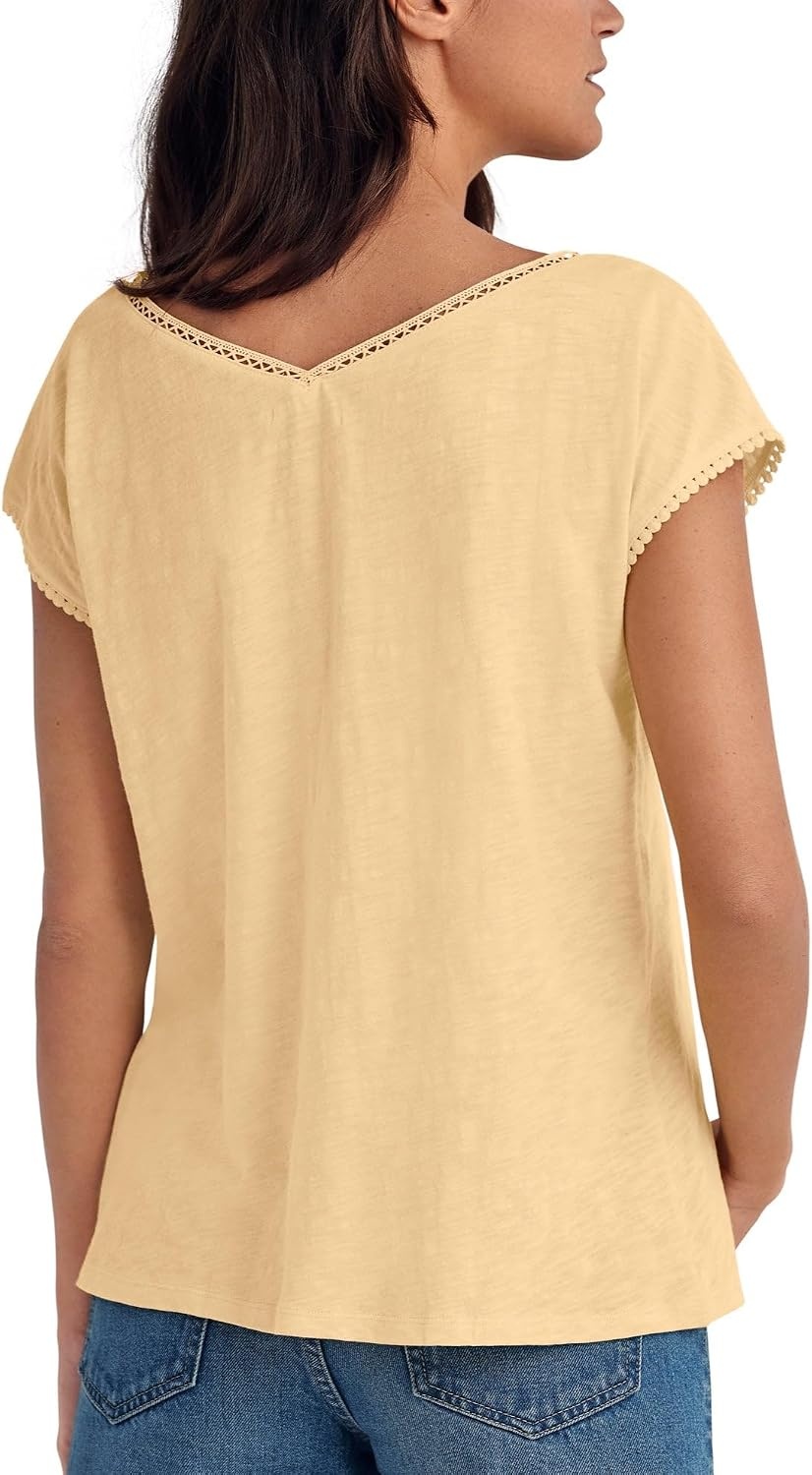image:imageellos Plus Size VNeck ALine Crochet Trim TeeDusty Maize