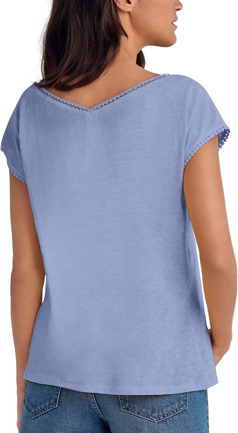 image:imageellos Plus Size VNeck ALine Crochet Trim TeePeriwinkle Mist