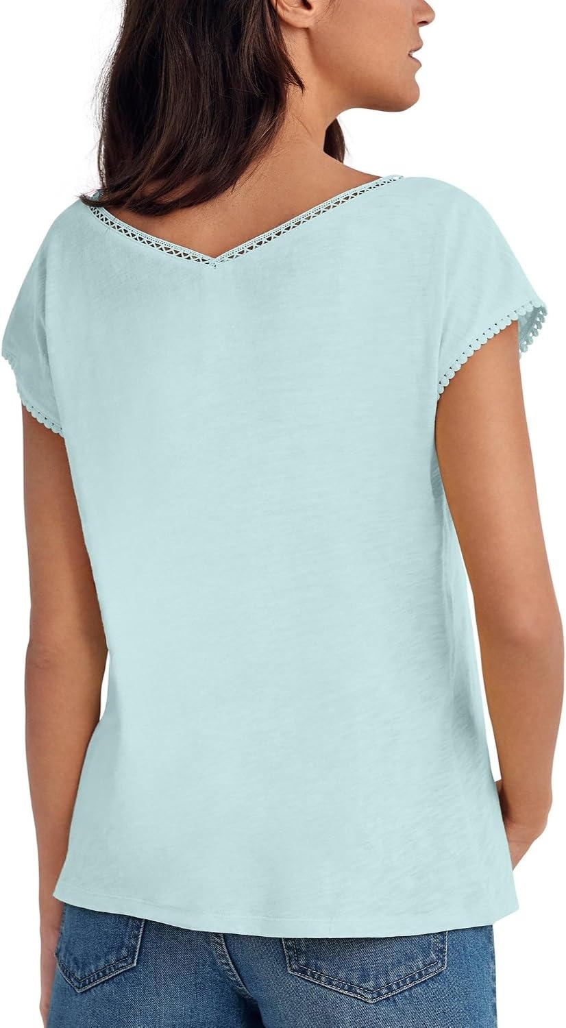 image:imageellos Plus Size VNeck ALine Crochet Trim TeeSeamist