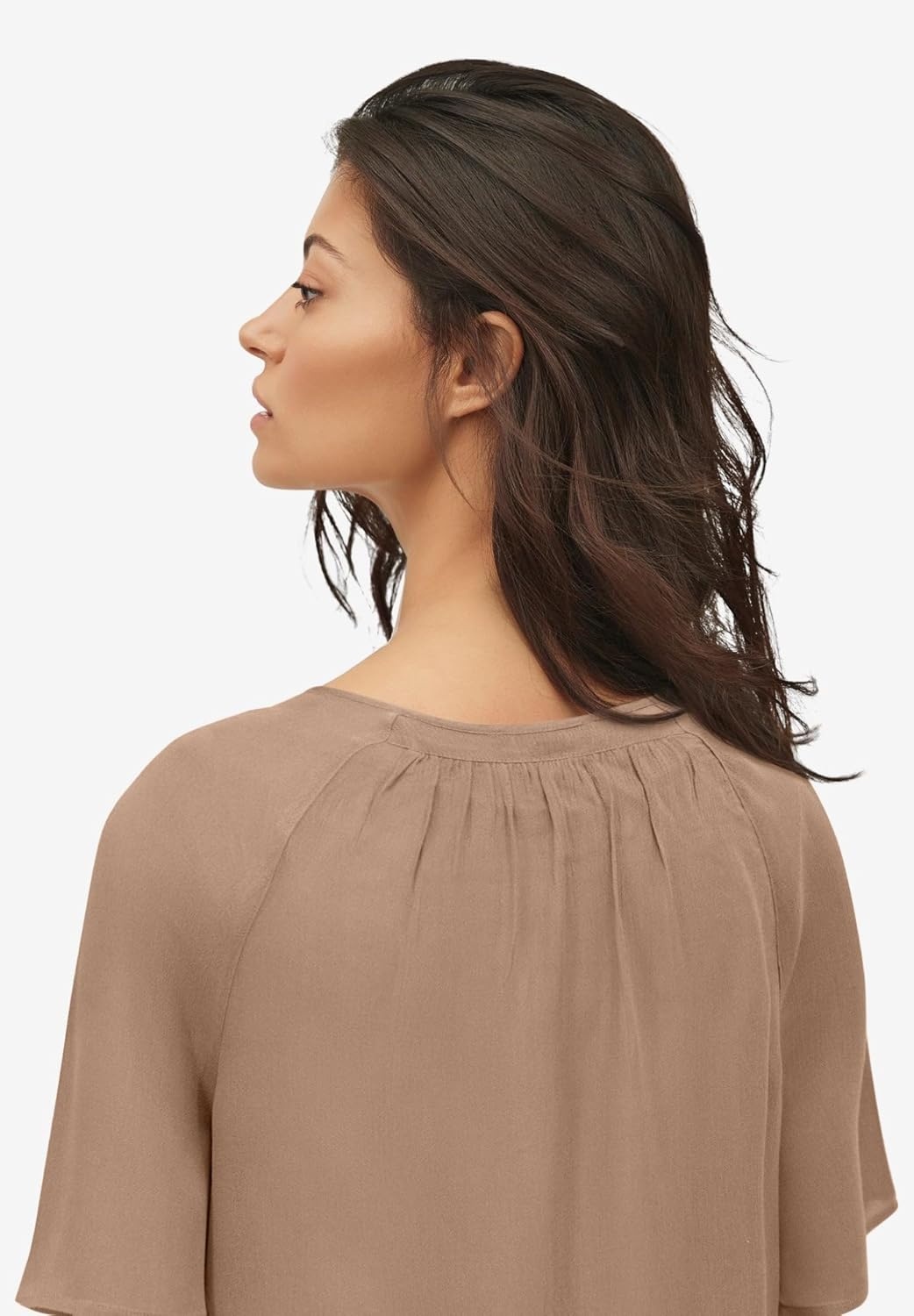 image:imageellos Plus Size VNeck Crinkle TieFront ElbowSleeve BlouseBrown Sugar