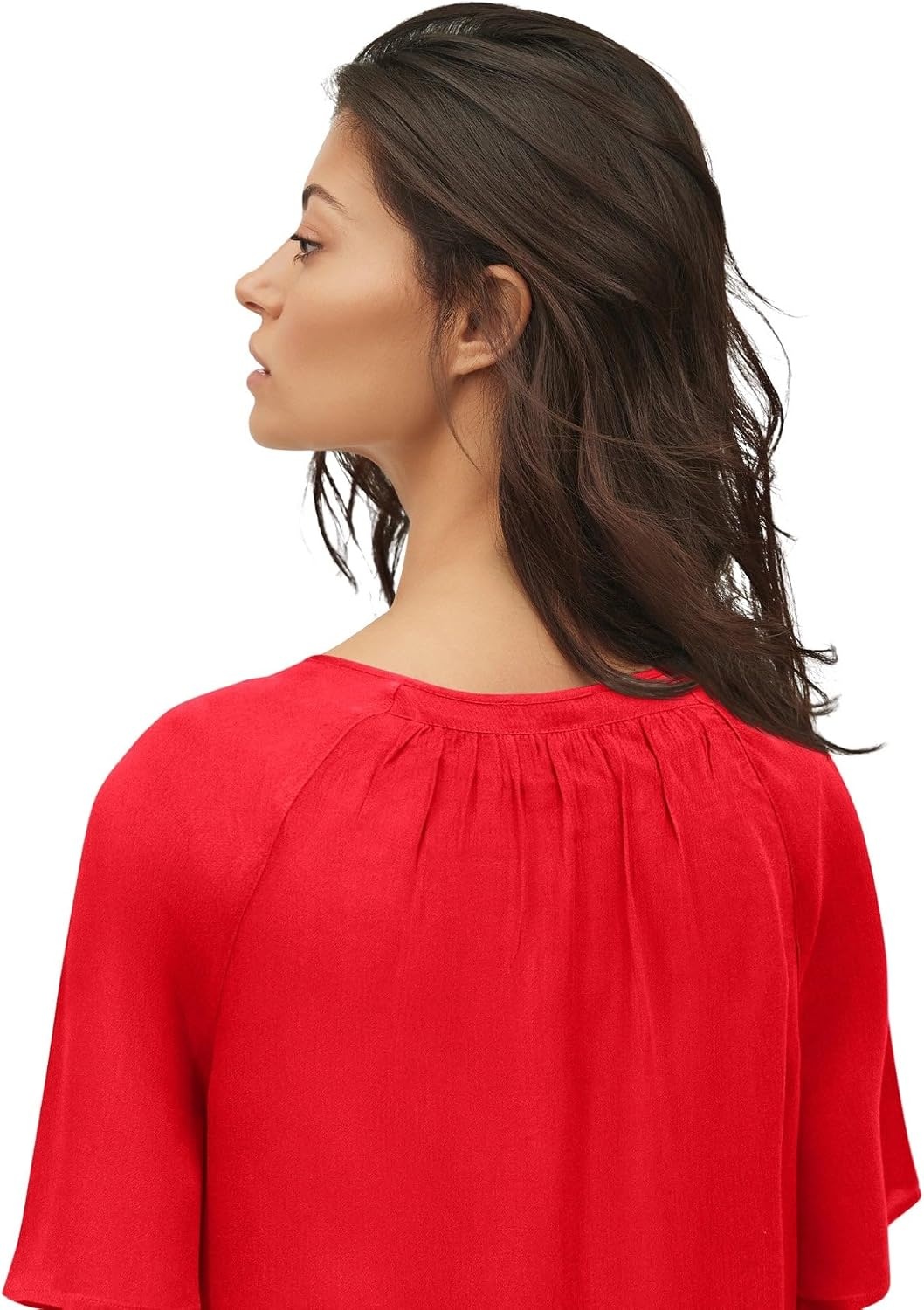 image:imageellos Plus Size VNeck Crinkle TieFront ElbowSleeve BlouseHot Red