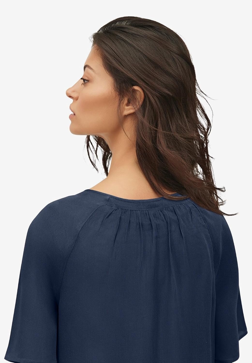 image:imageellos Plus Size VNeck Crinkle TieFront ElbowSleeve BlouseNavy