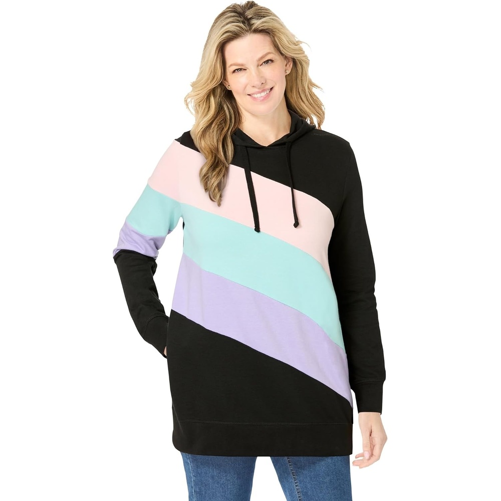 image:imageWoman Within Plus Size Color Block Hoodie SweatshirtBlack Multi Stripe