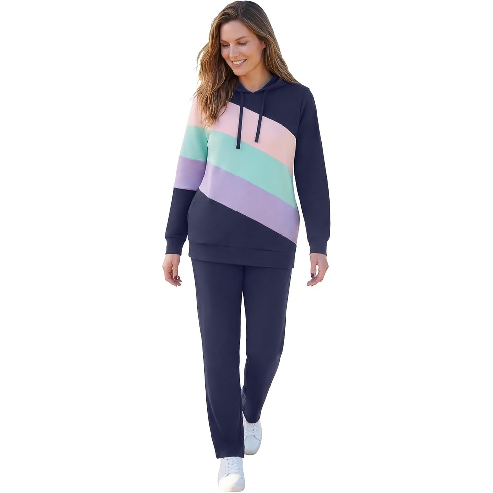 image:imageWoman Within Plus Size Color Block Hoodie SweatshirtNavy Multi Stripe