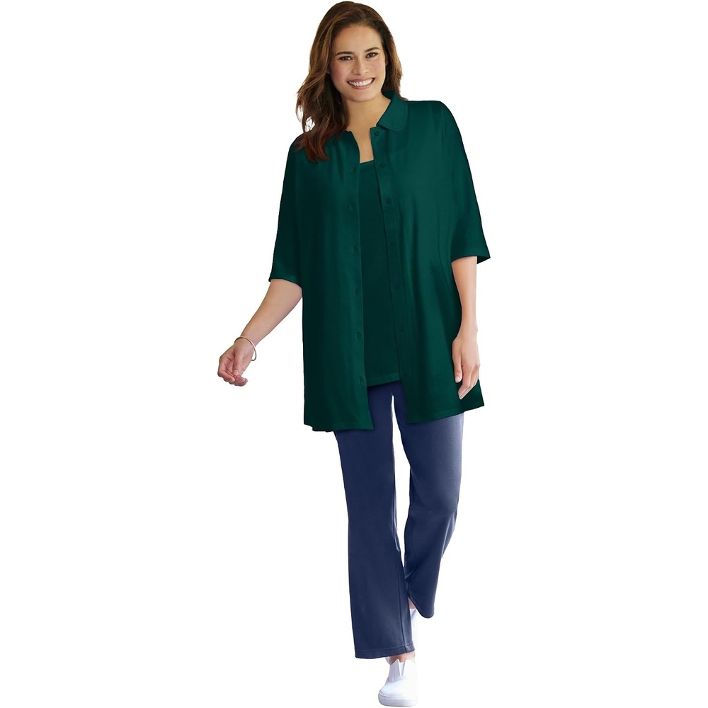image:imageWoman Within Plus Size Knit Shirt with Free TankEmerald Green