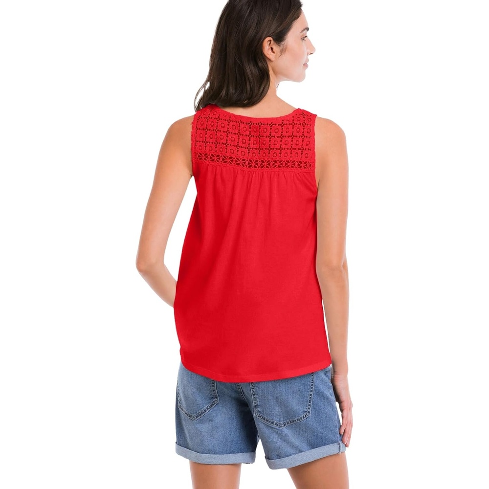image:imageellos Plus Size 100 Cotton Crochet Scoop Neck ALine TankHot Red