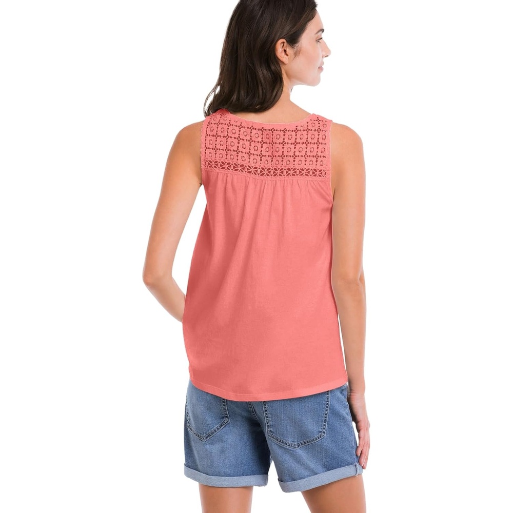 image:imageellos Plus Size 100 Cotton Crochet Scoop Neck ALine TankSweet Coral