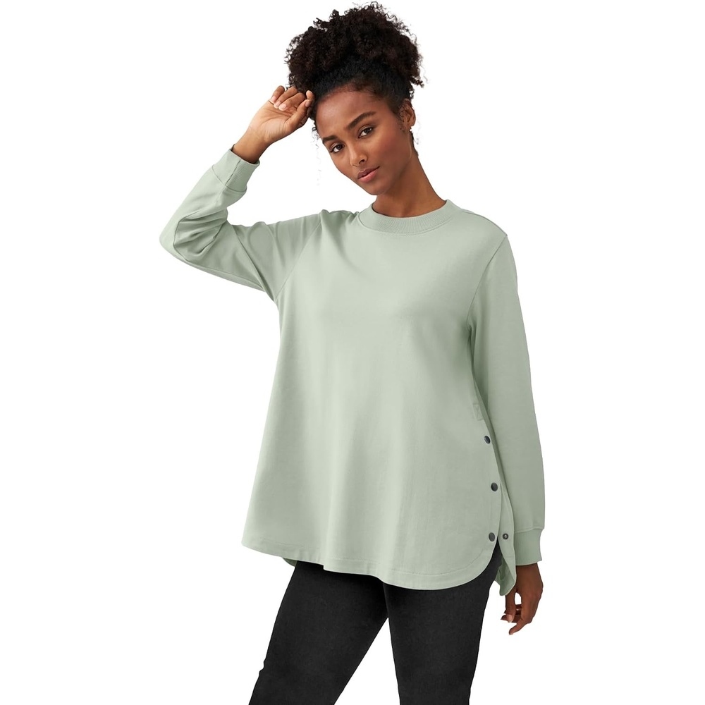 image:imageellos Plus Size Curved Hem Sweatshirt Tunic With Side SnapsDesert Sage