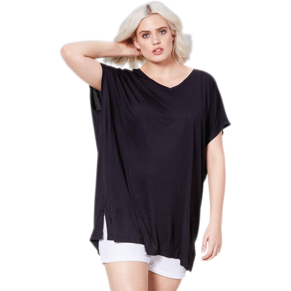 image:imageellos Plus Size Stretch Jersey Knit VNeck Oversized TunicBlack