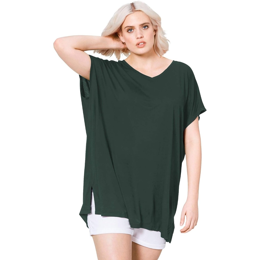 image:imageellos Plus Size Stretch Jersey Knit VNeck Oversized TunicDeep Emerald