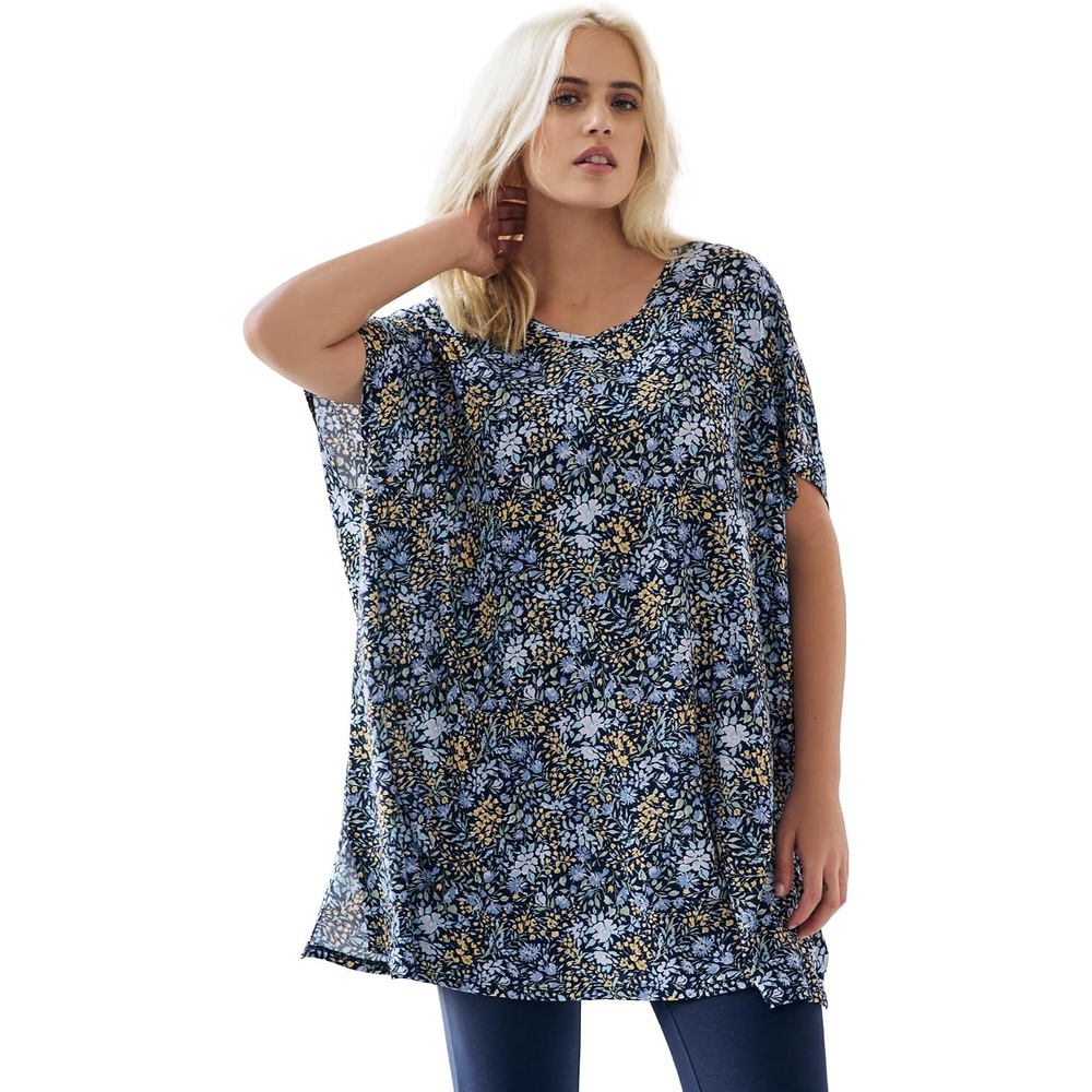 image:imageellos Plus Size Stretch Jersey Knit VNeck Oversized TunicNavy Ditsy Floral