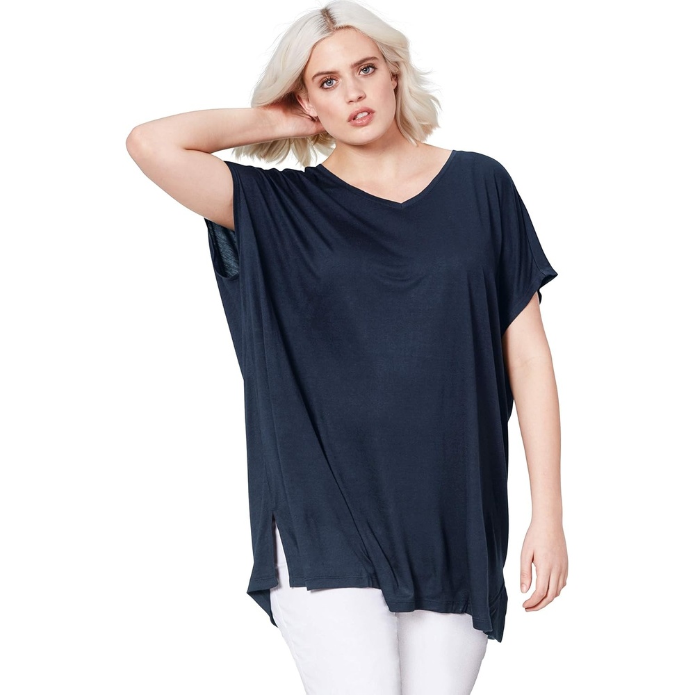 image:imageellos Plus Size Stretch Jersey Knit VNeck Oversized TunicRich Navy