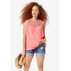 ellos Plus Size 100% Cotton Crochet Scoop Neck A-Line Tank(Deep Amethyst)