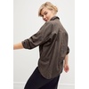 ellos Plus Size 100% Cotton Denim Oversized Button-Front Collared Shirt(Dark Grey Wash)
