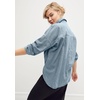 ellos Plus Size 100% Cotton Denim Oversized Button-Front Collared Shirt(Light Stonewash)